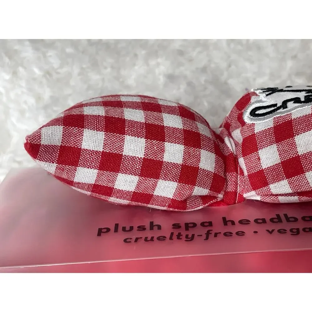 The Creme Shop Hello Kitty Red White Gingham Plush Spa Headband Bow Hairband NEW